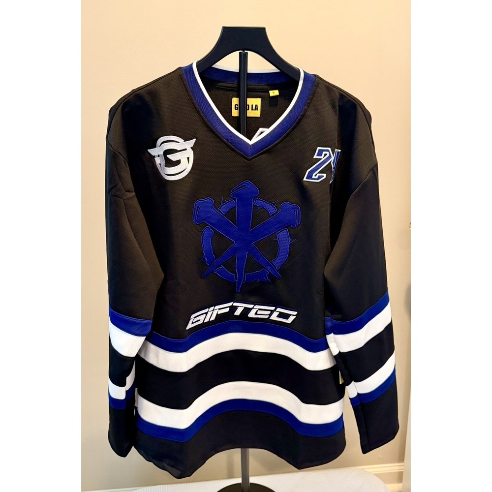 GFTD LA Hockey Jersey Mens L Black Fallen Angels 24 Streetwear NWT